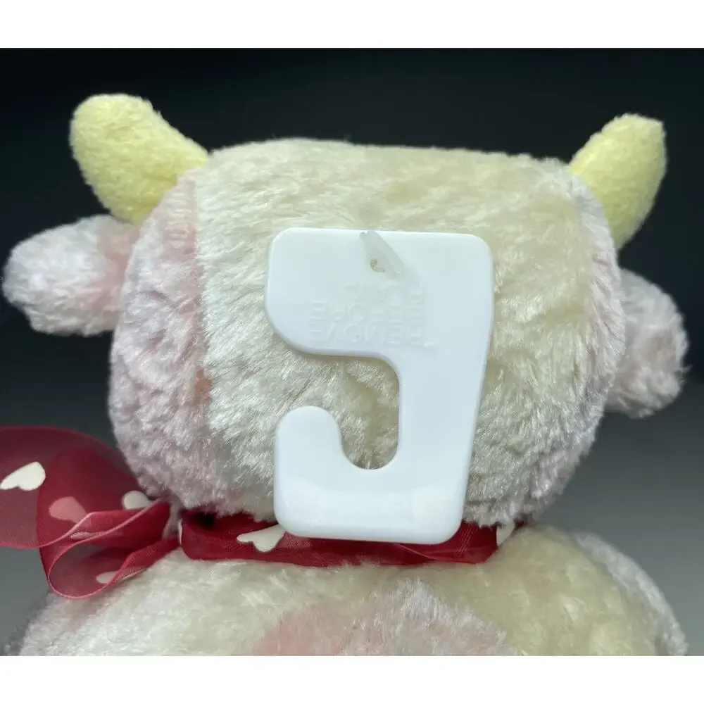 Vintage Walmart Pink Cow Plush 9” White Cream Valentines Heart Bow Pastel Floppy